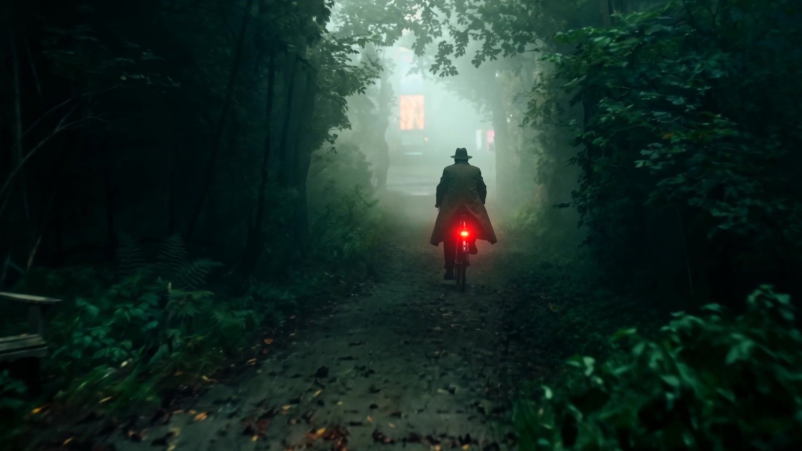 A figure cycling toward city lights — advertising strategy reaching the world
